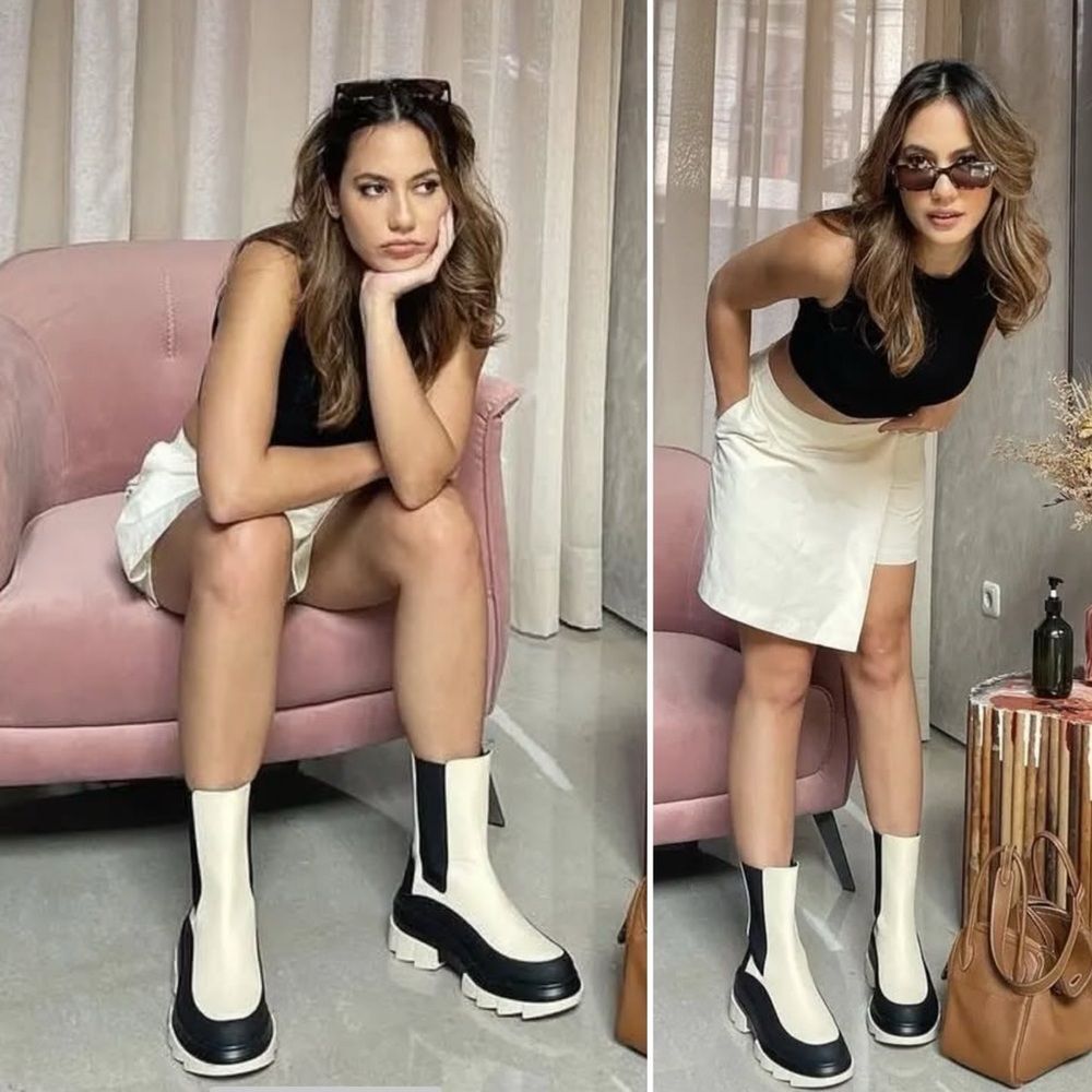 Stuart Weitzman Noho Ankle Lug Sole Chelsea Boot Vanilla Ivory Black Size 8